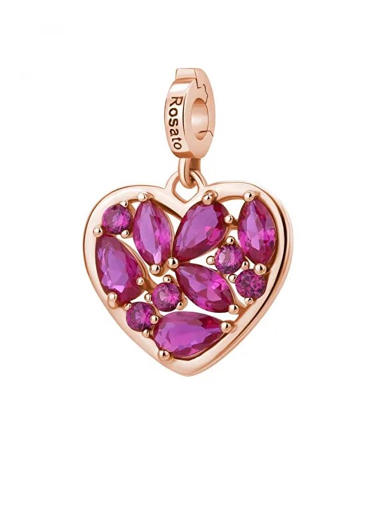 Rosato Ciondolo a cuore placcato oro con zirconi fucsia Storie RZ242 donna
