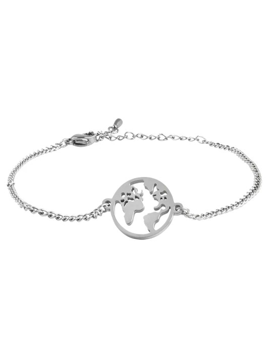 Troli Bracciale in acciaio giocoso Mappa del mondo VCBW012S donna