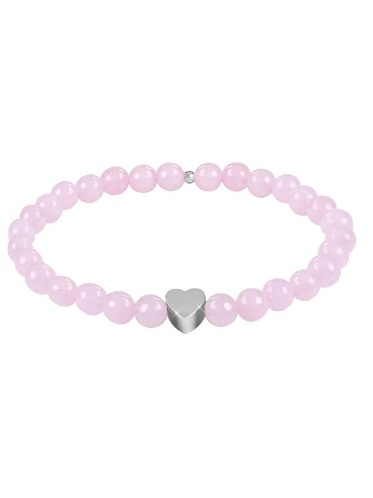Troli Bracciale in quarzo rosa con perline e cuore - Lunghezza: 17 cm donna
