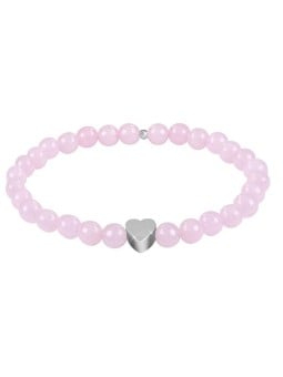 Troli Bracciale in quarzo rosa con perline e cuore - Lunghezza: 18 cm donna