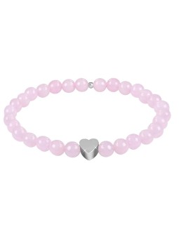 Troli Bracciale in quarzo rosa con perline e cuore - Lunghezza: 20 cm donna