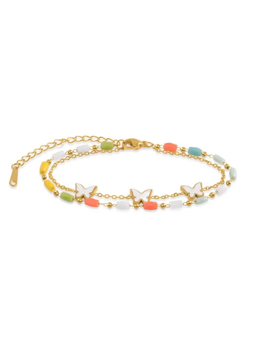 Troli Bracciale placcato oro con perline colorate e papillon donna