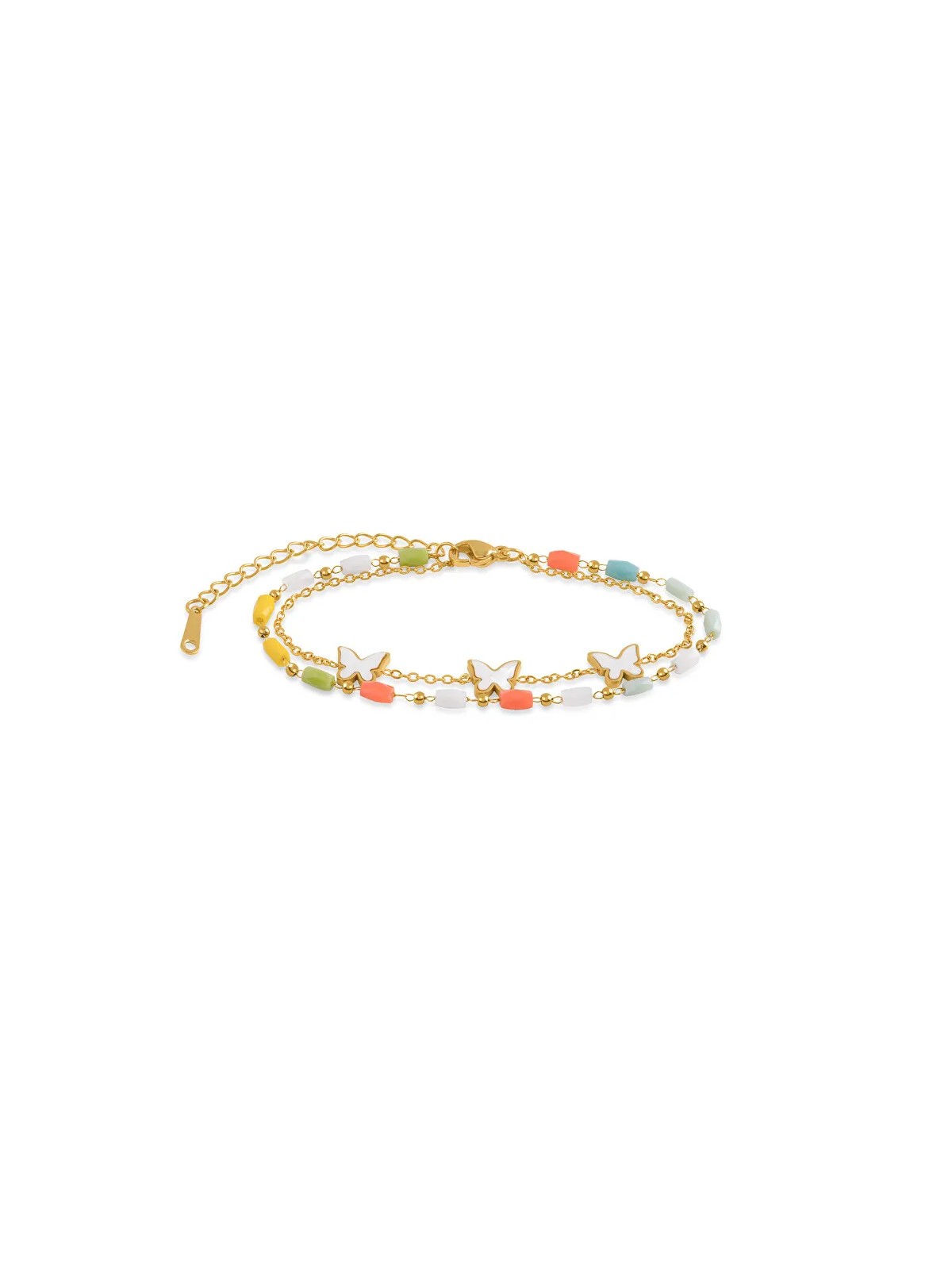 Troli Bracciale placcato oro con perline colorate e papillon donna