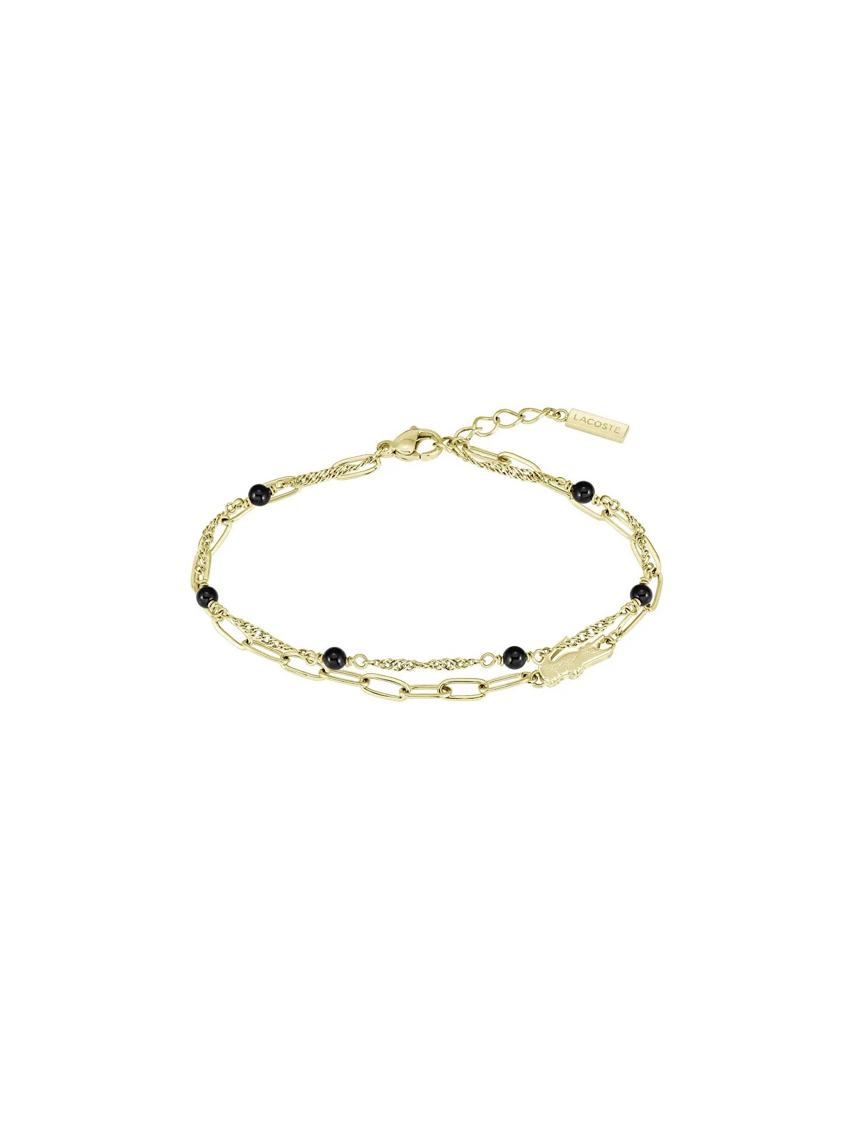 Lacoste Bracciale da donna placcato oro con perline nere Deva 2040458 donna