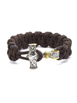 Cordell Braccialetto paracord marrone con martello di Thor - Mjoelnir uomo
