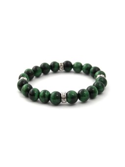 Agato Bracciale con perline in occhio di tigre verde MINK117 - Lunghezza: 19 cm donna