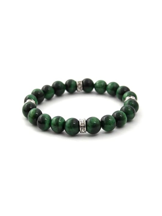 Agato Bracciale con perline in occhio di tigre verde MINK117 - Lunghezza: 19 cm donna