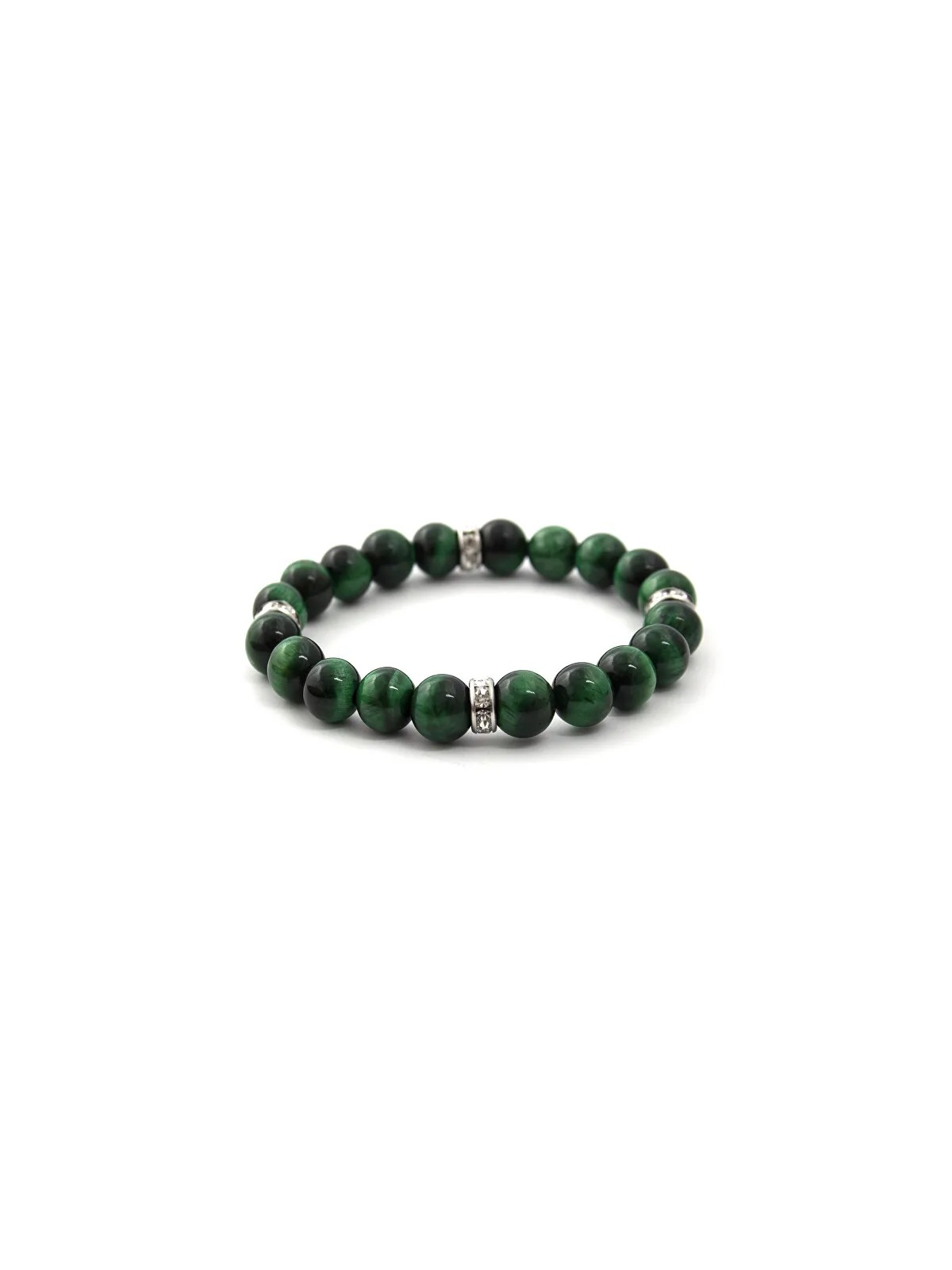 Agato Bracciale con perline in occhio di tigre verde MINK117 - Lunghezza: 19 cm donna