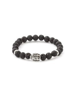 Agato Bracciale con perline in pietra lavaca MINK120 - Lunghezza: 17 cm donna
