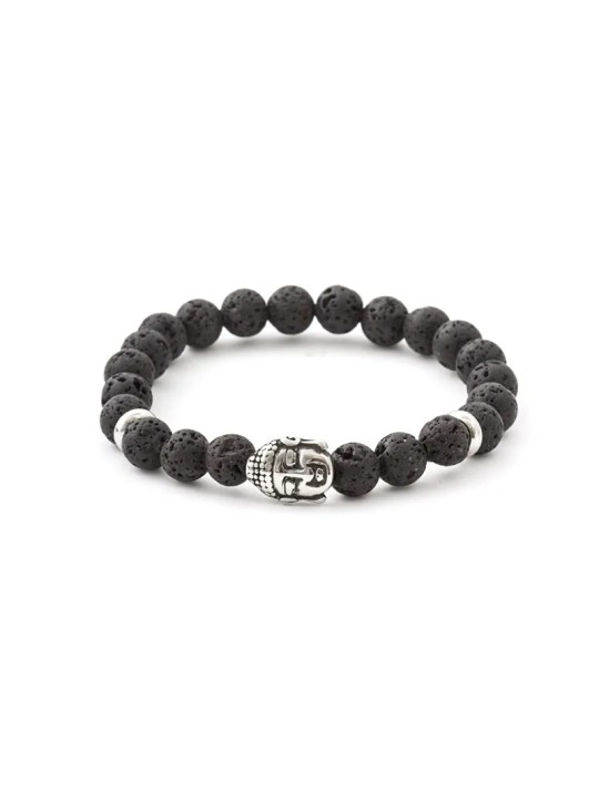 Agato Bracciale con perline in pietra lavaca MINK120 - Lunghezza: 19 cm donna