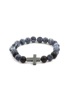 Agato Bracciale con perline di agata ed ematite MINK53 - Lunghezza: 19 cm donna