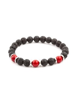 Agato Bracciale di perline in pietra lavaca e howlite MINK55 - Lunghezza: 19 cm donna