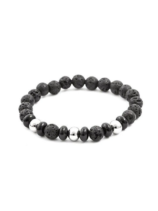 Agato Bracciale di perline in pietra lavaca e howlite MINK57 - Lunghezza: 17 cm donna