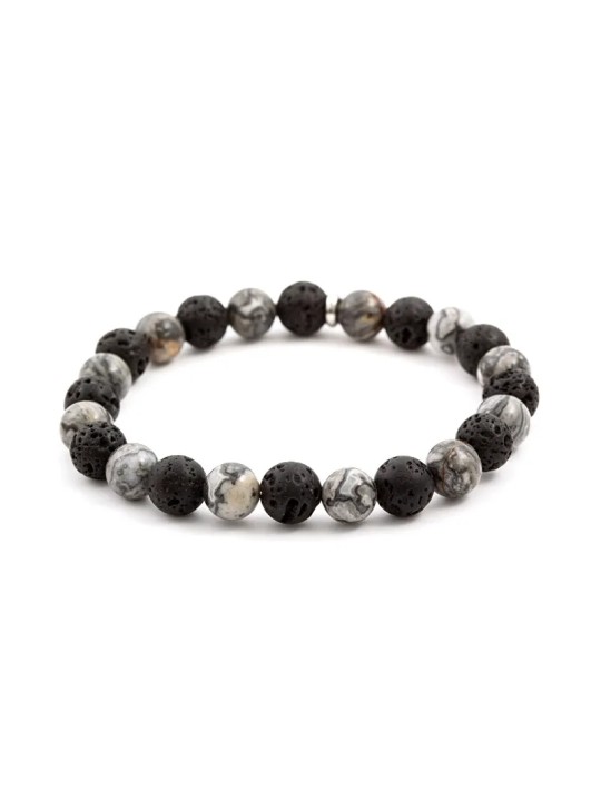 Agato Bracciale di perline in pietra lavaca e diaspro MINK59 - Lunghezza: 17 cm donna