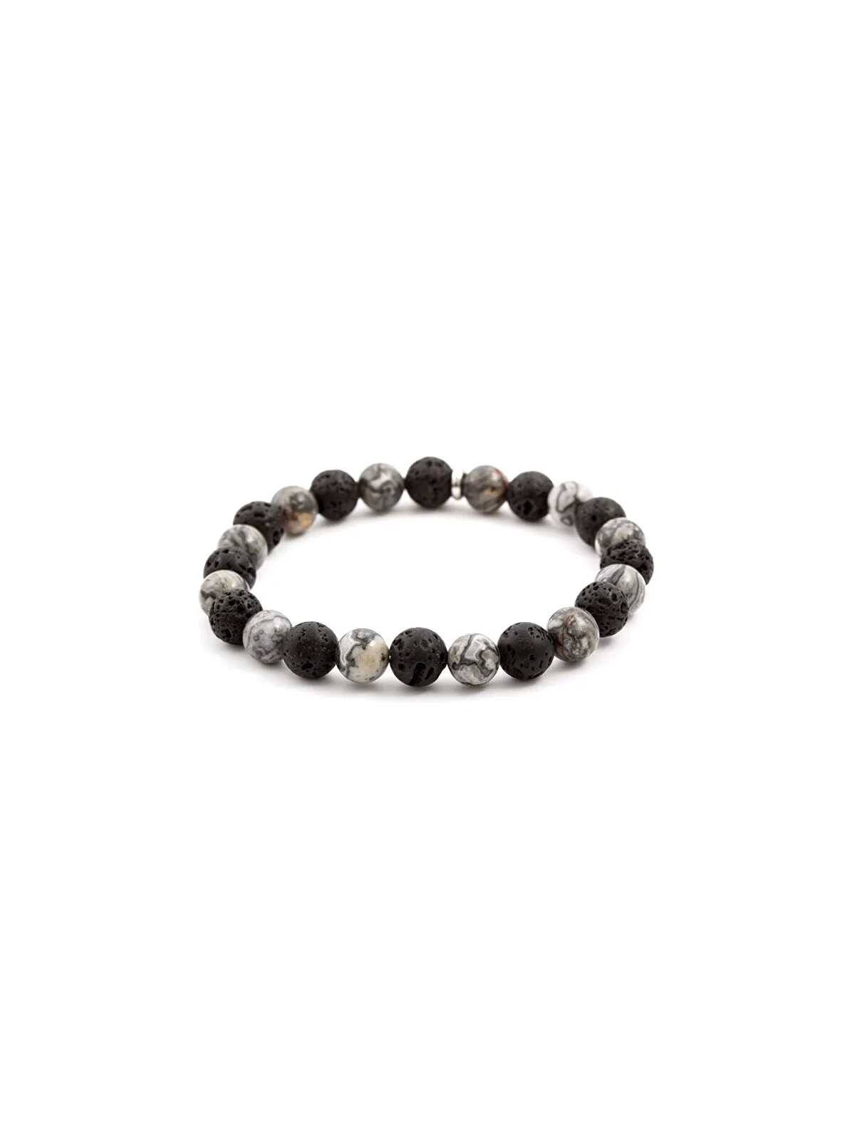 Agato Bracciale di perline in pietra lavaca e diaspro MINK59 - Lunghezza: 17 cm donna