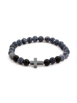 Agato Bracciale con perline di agata ed ematite MINK60 - Lunghezza: 19 cm donna