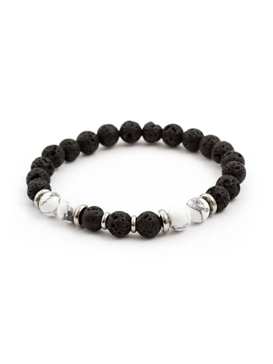 Agato Bracciale di perline in pietra lavaca e howlite MINK62 - Lunghezza: 17 cm donna