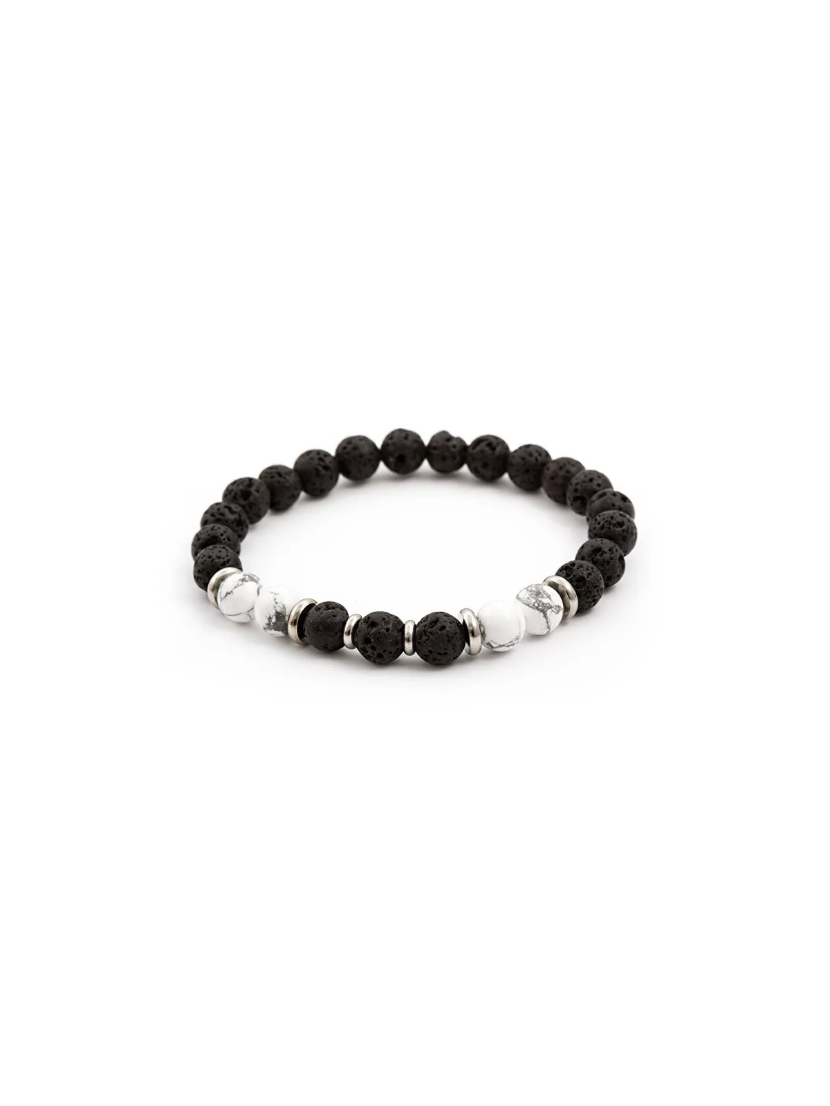 Agato Bracciale di perline in pietra lavaca e howlite MINK62 - Lunghezza: 17 cm donna