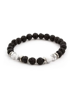 Agato Bracciale di perline in pietra lavaca e howlite MINK62 - Lunghezza: 19 cm donna