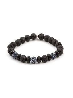 Agato Bracciale di perline in pietra lavaca e howlite MINK63 - Lunghezza: 17 cm donna