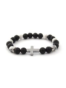 Agato Bracciale di perline in pietra lavaca, howlite ed ematite MINK64 - Lunghezza: 19 cm donna