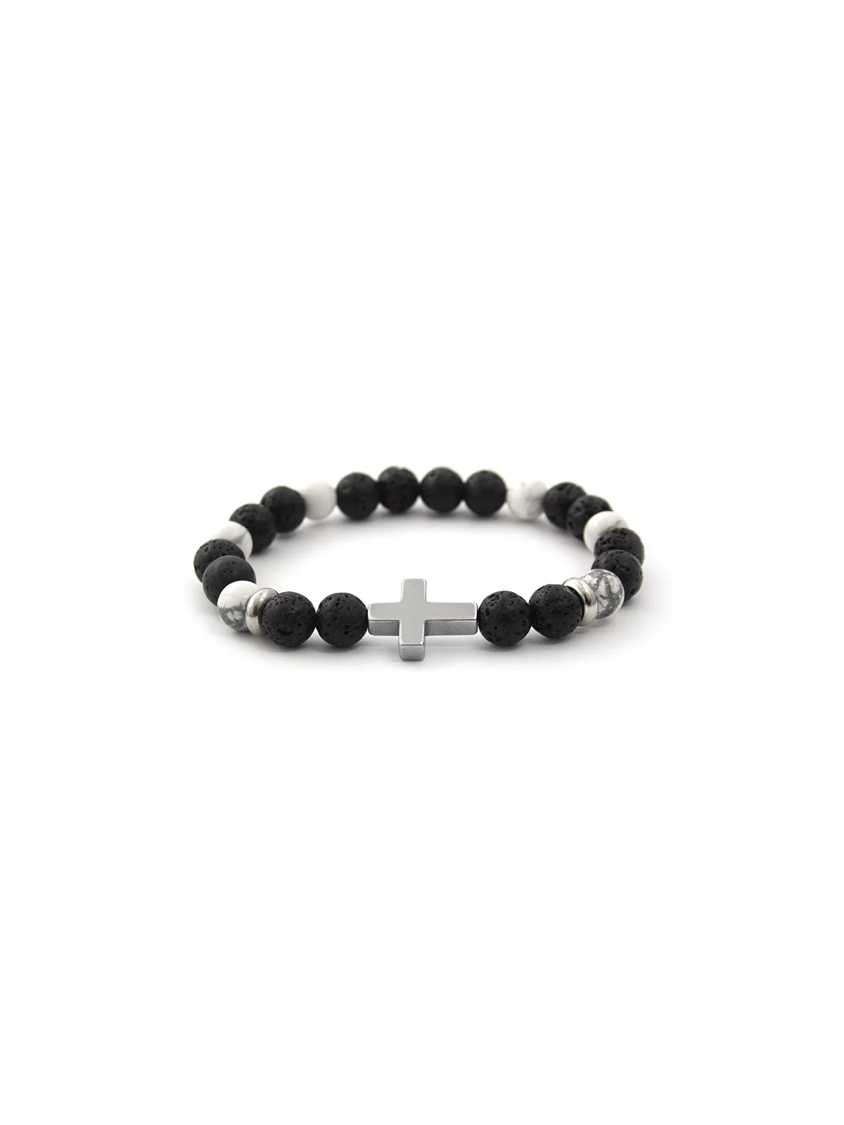 Agato Bracciale di perline in pietra lavaca, howlite ed ematite MINK64 - Lunghezza: 19 cm donna