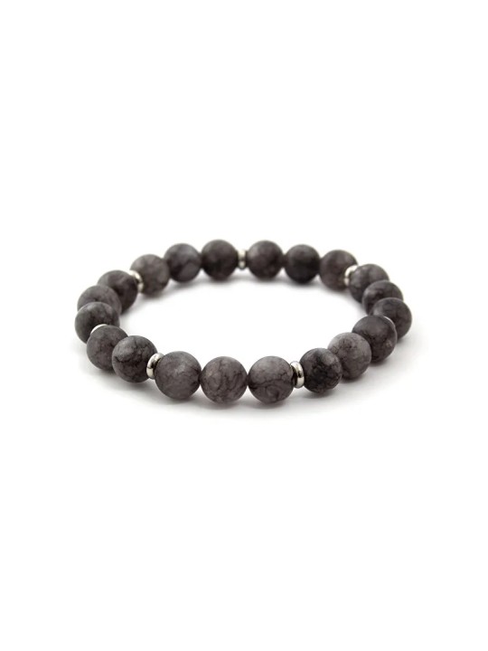 Agato Bracciale con perline di giada grigia MINK87 - Lunghezza: 19 cm donna