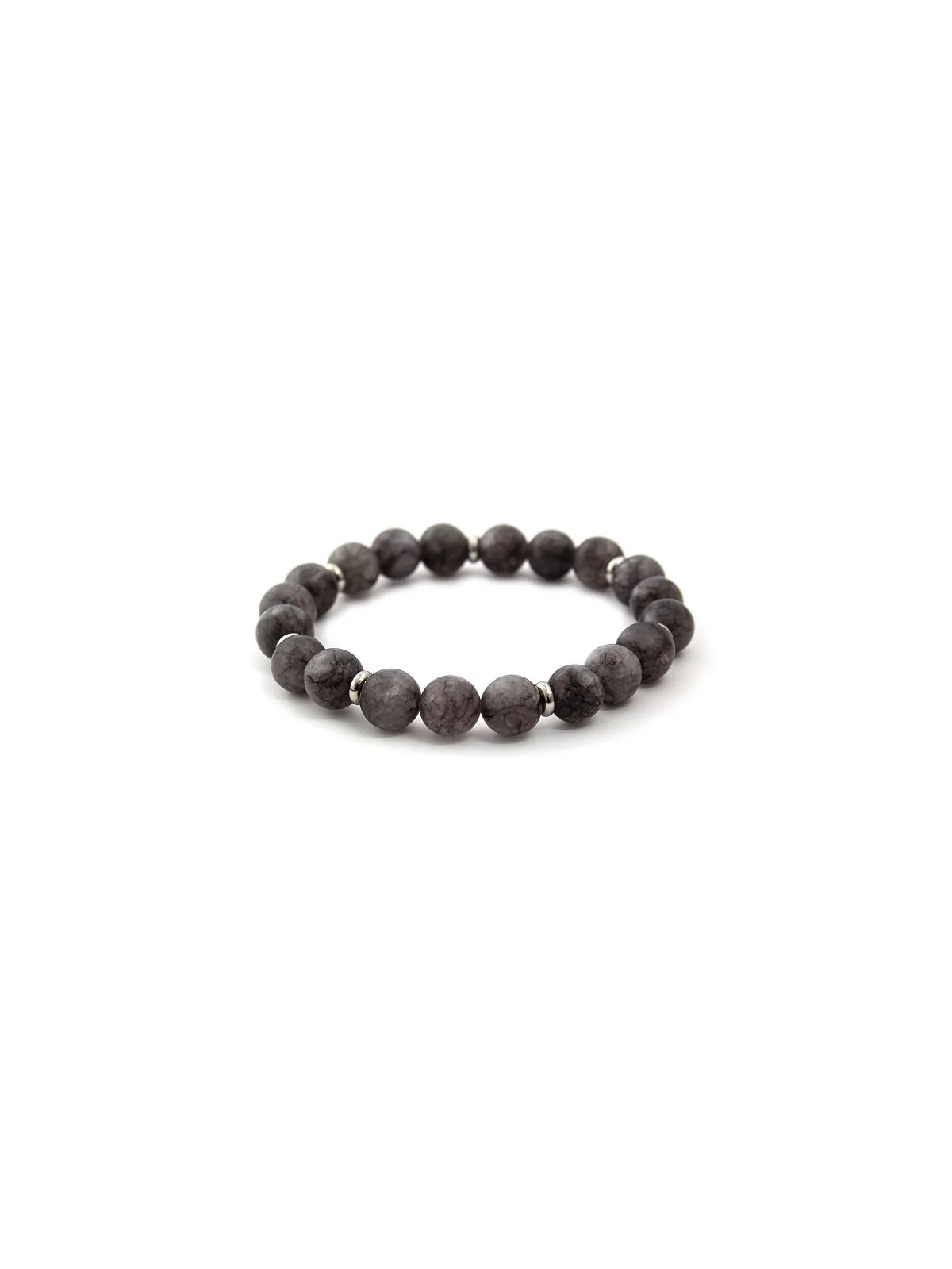 Agato Bracciale con perline di giada grigia MINK87 - Lunghezza: 19 cm donna