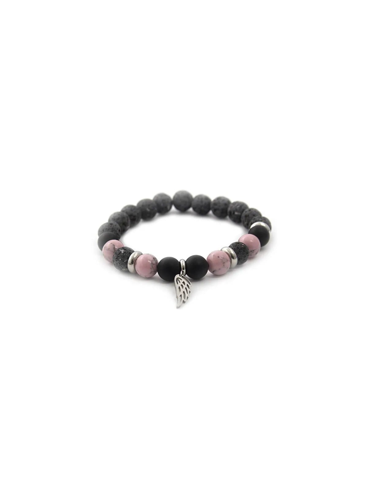 Agato Bracciale di perline in pietra lavaca, howlite e agata MINK98/17 donna