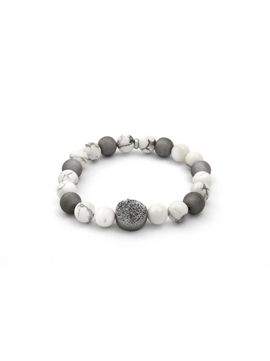 Agato Bracciale di perline in agata e howlite MINK123 - Lunghezza: 19 cm donna