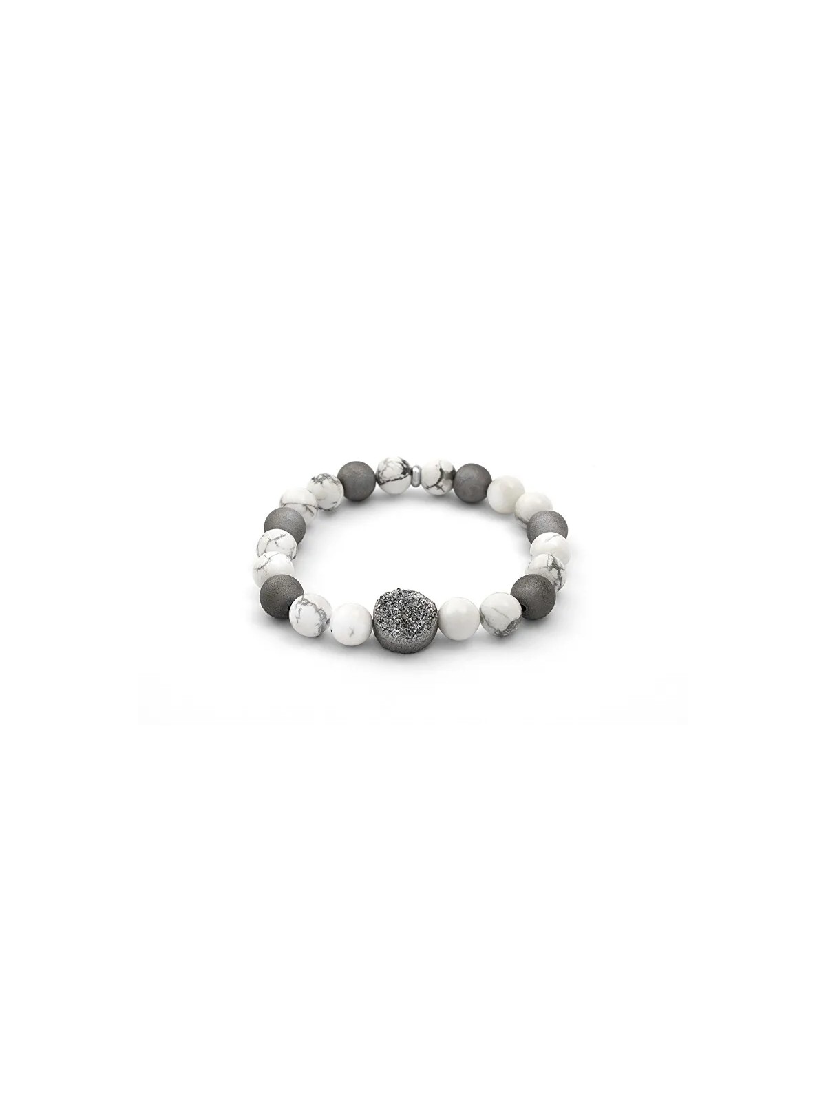 Agato Bracciale di perline in agata e howlite MINK123 - Lunghezza: 19 cm donna