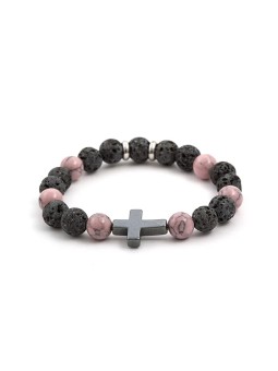 Agato Bracciale di perline in pietra lavaca, howlite ed ematite MINK78/17 donna