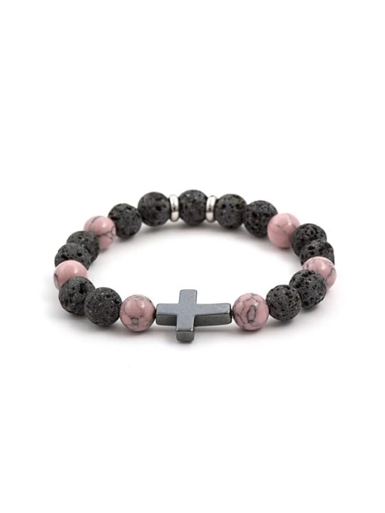 Agato Bracciale di perline in pietra lavaca, howlite ed ematite MINK78/17 donna