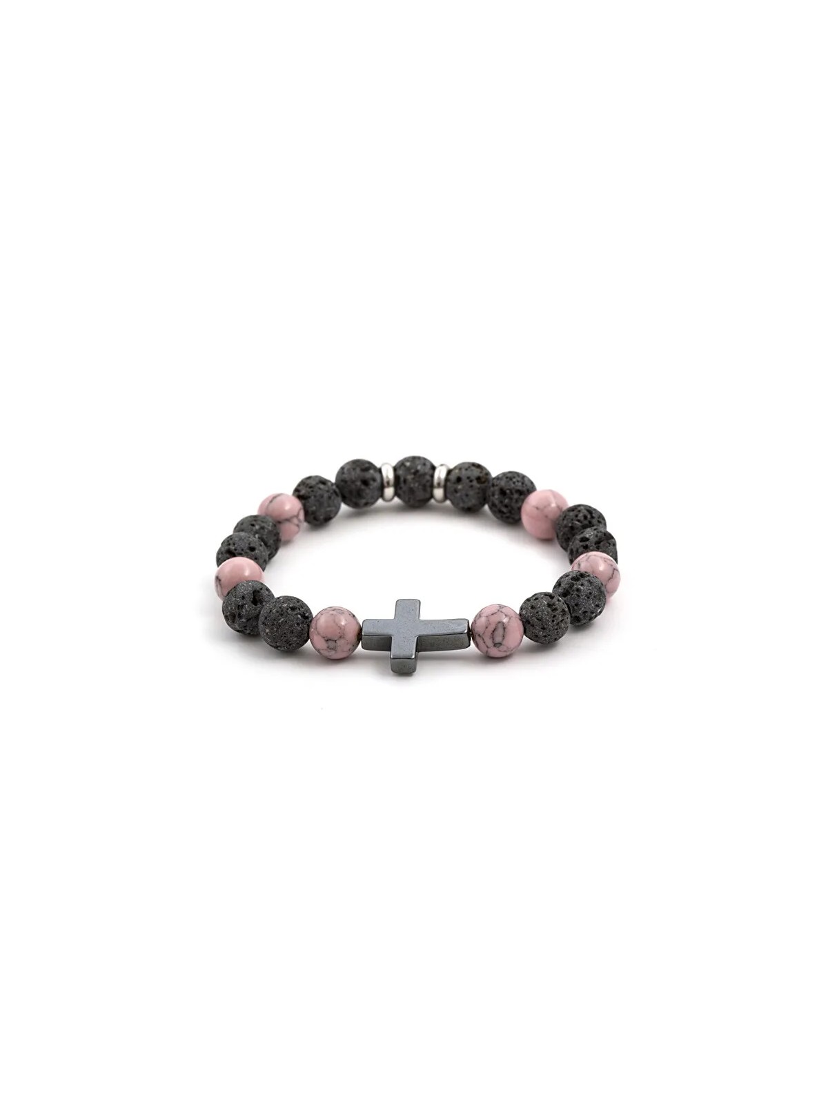 Agato Bracciale di perline in pietra lavaca, howlite ed ematite MINK78/17 donna