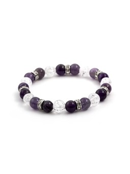 Agato Bracciale con perline di ametista e cristallo MINK69 - Lunghezza: 18 cm donna