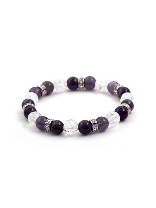 Agato Bracciale con perline di ametista e cristallo MINK69 - Lunghezza: 18 cm donna