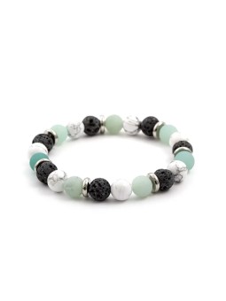 Agato Bracciale con perline in amazzonite, pietra lavica e howlite MINK36 - Lunghezza: 17 cm donna