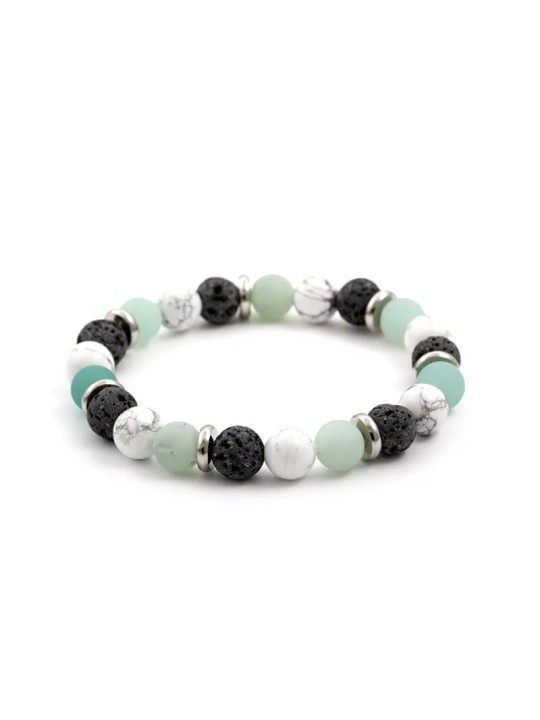 Agato Bracciale con perline in amazzonite, pietra lavica e howlite MINK36 - Lunghezza: 17 cm donna
