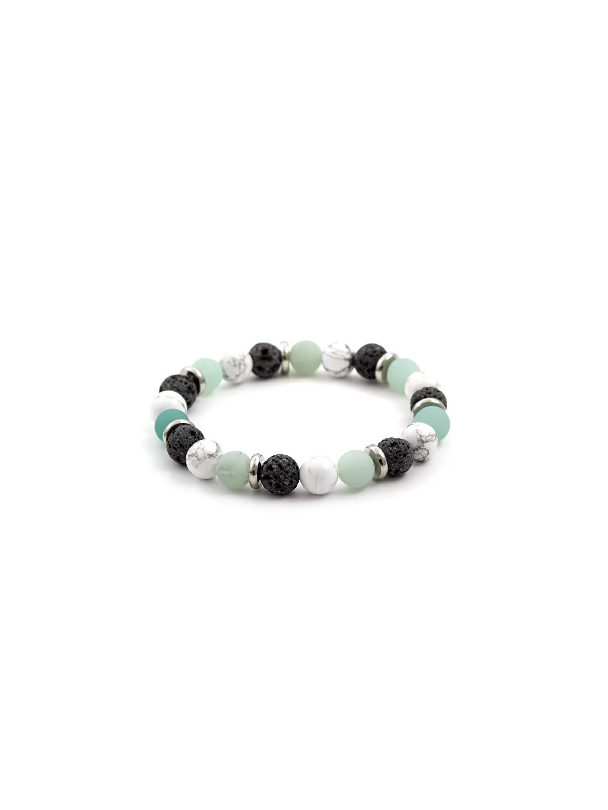 Agato Bracciale con perline in amazzonite, pietra lavica e howlite MINK36 - Lunghezza: 17 cm donna