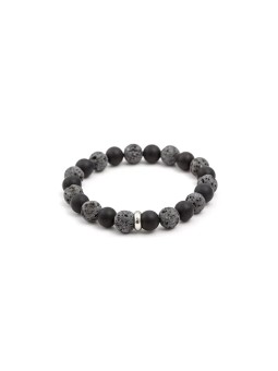 Agato Bracciale di perline in pietra lavaca e agata MINK101 - Lunghezza: 19 cm unisex