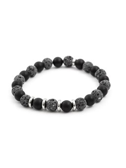 Agato Bracciale di perline in agata e pietra lavaca MINK58 - Lunghezza: 19 cm unisex