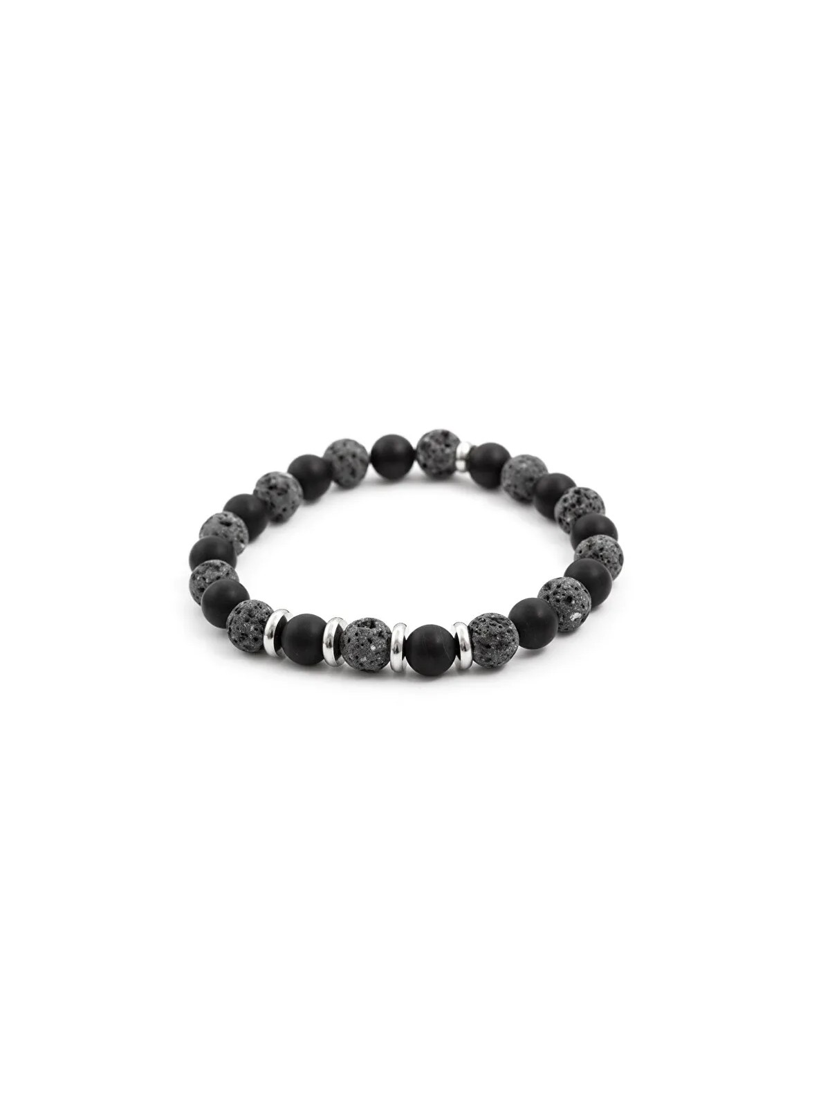 Agato Bracciale di perline in agata e pietra lavaca MINK58 - Lunghezza: 19 cm unisex