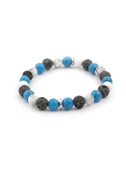 Agato Bracciale di perline in howlite e pietra lavica MINK66 - Lunghezza: 19 cm unisex