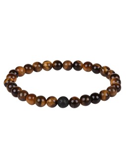 Troli Bracciale di perline in occhio di tigre e pietra lavaca - Lunghezza: 18 cm unisex