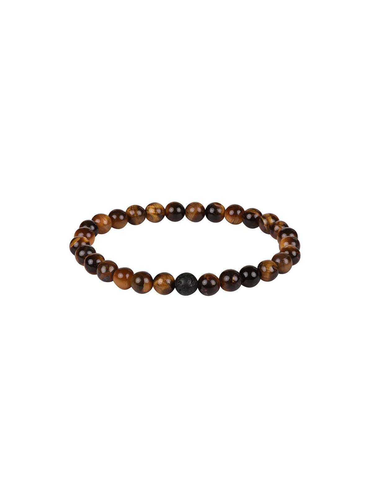 Troli Bracciale di perline in occhio di tigre e pietra lavaca - Lunghezza: 18 cm unisex