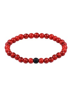 Troli Bracciale di perline di howlite rossa e onice - Lunghezza: 20 cm unisex