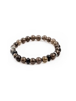 Agato Bracciale di perline in onice e rondelle fumé MINK94 - Lunghezza: 17 cm unisex