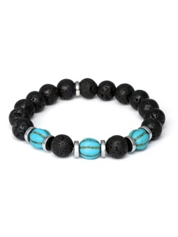 Agato Bracciale in pietra lavaca, ematite e turchese perline MINK163/20 unisex