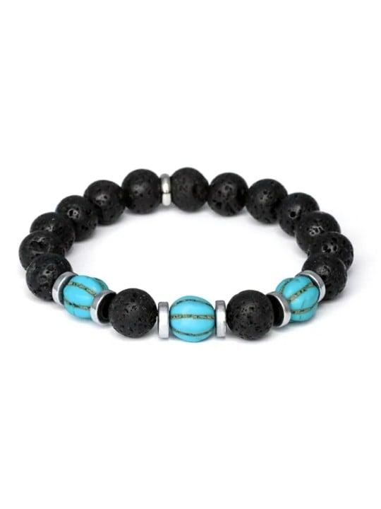 Agato Bracciale in pietra lavaca, ematite e turchese perline MINK163/20 unisex