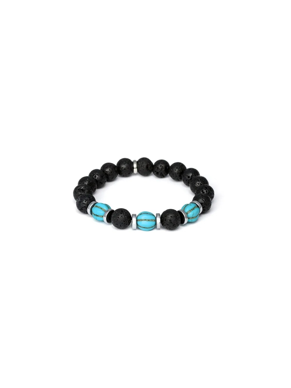 Agato Bracciale in pietra lavaca, ematite e turchese perline MINK163/20 unisex